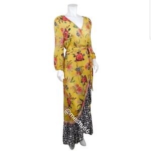 FARM Rio Sunlit Multi-Color Mixed Print Floral Maxi Wrap Dress M (113025)